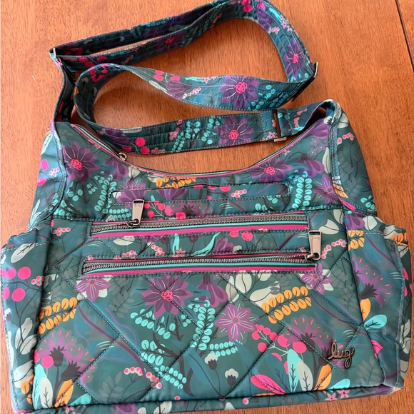 Lug Floral Quilted Shoulder Bag - Teal and Pink - Picture 3 of 7